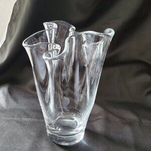 Vintage Handkerchief Ruffle Vase Handmade Freeform Art Glass MCM 8.5" Tall